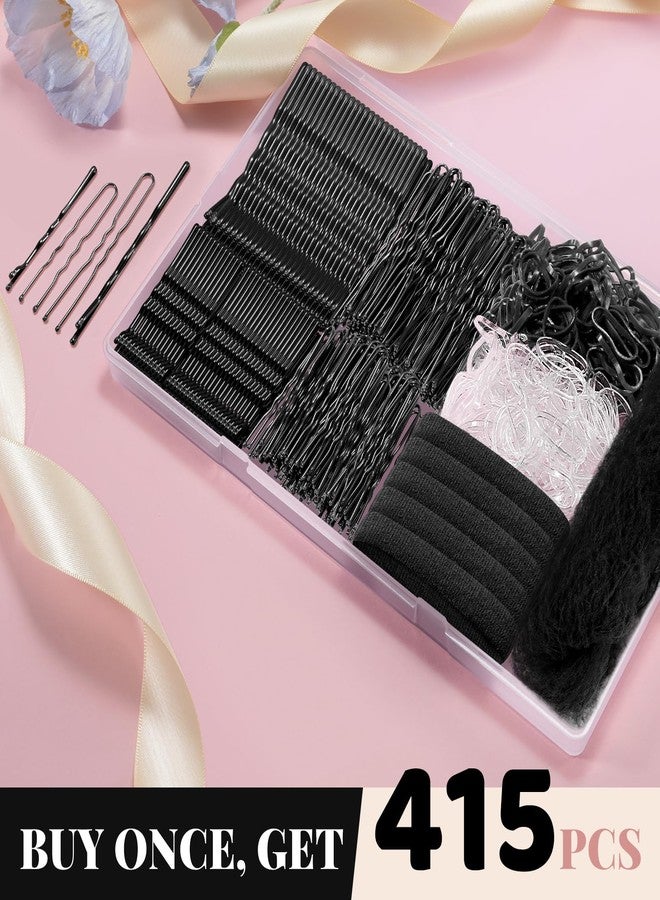 IKOCO 415pcs Bobby Pins Hair Pins Set, IKOCO 200pcs U Shaped Pins & Elastic Hair Ties for Women with Hair Net, Black - Image 2
